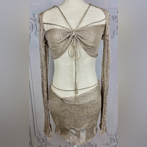 Polly Sequin Crochet Three Piece Skirt Sweater Dress Set - Picture 5 of 17